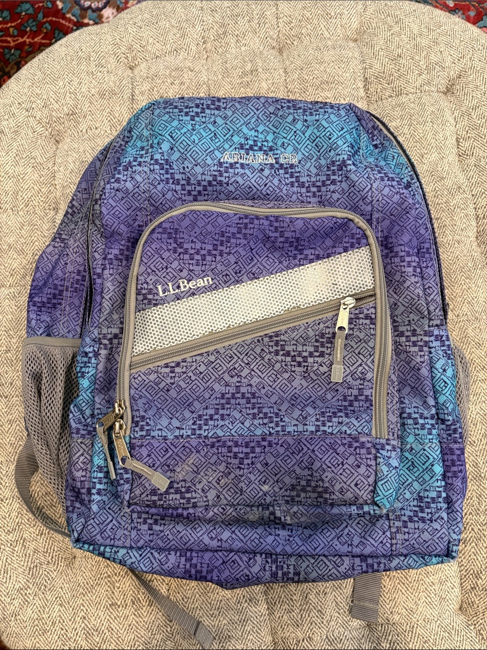LL Bean backpack monogrammed with “Ariana CR”